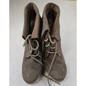 Mossimo Supply Co Brown Suede Lace Up Wedge Heel Booties Size‎ Womens 6.5